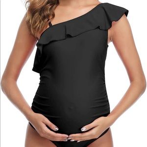 Summer Mae One Shoulder Maternity Swimsuit, Black, Medium, Brand New with Tags